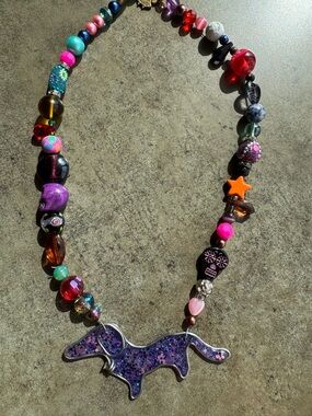 Colorful Beaded Necklace with Dachshund  Pendant